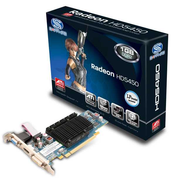   Sapphire Radeon HD 5450 650 Mhz PCI-E 2.1 1024 Mb 1600 Mhz 64 bit DVI HDMI HDCP (11166-14-10R)  1