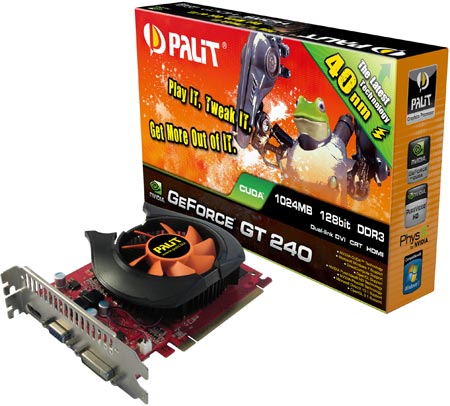   Palit GeForce GT 240 550 Mhz PCI-E 2.0 512 Mb 3400 Mhz 128 bit DVI HDMI HDCP (NE5T2400FHD51)  1