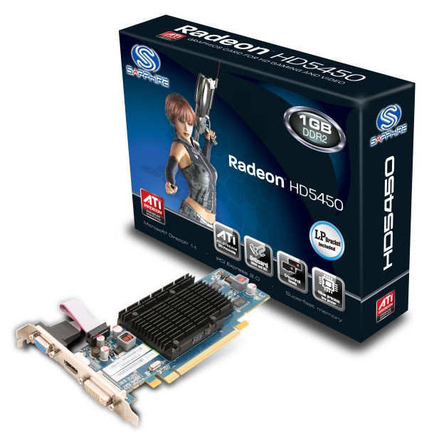   Sapphire Radeon HD 5450 650 Mhz PCI-E 2.1 1024 Mb 800 Mhz 64 bit DVI HDMI HDCP Hyper Memory (11166-14-20R)  1