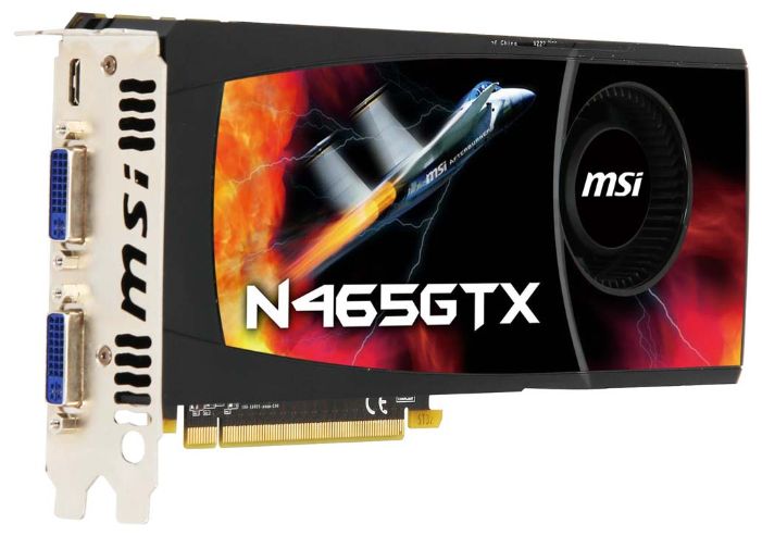   MSI GeForce GTX 465 607 Mhz PCI-E 2.0 1024 Mb 3206 Mhz 256 bit 2xDVI Mini-HDMI HDCP (N465GTX-M2D1G)  2