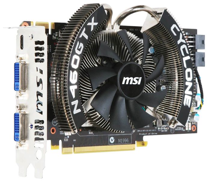   MSI GeForce GTX 460 725 Mhz PCI-E 2.0 1024 Mb 3600 Mhz 256 bit 2xDVI Mini-HDMI HDCP (N460GTX Cyclone 1GD5/OC)  1