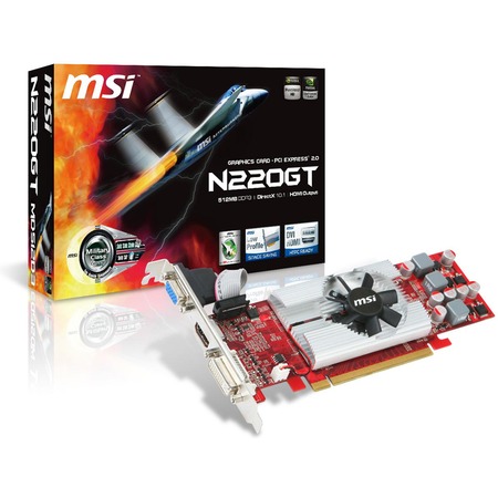   MSI GeForce GT 220 625 Mhz PCI-E 2.0 512 Mb 960 Mhz 64 bit DVI HDMI HDCP (N220GT-MD512D3/LP)  2