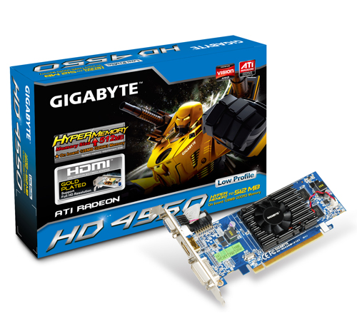   Gigabyte Radeon HD 4550 600 Mhz PCI-E 2.0 128 Mb 1600 Mhz 64 bit DVI HDMI HDCP (GV-R455HM-512I)  1