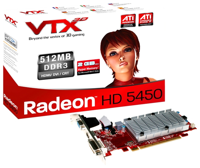   VTX3D Radeon HD 5450 650 Mhz PCI-E 2.1 512 Mb 800 Mhz 128 bit DVI HDMI HDCP V2 (VX5450 512MK3-HV2)  1