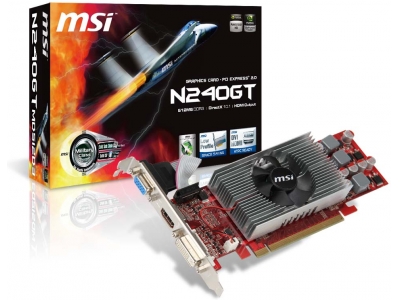   MSI GeForce GT 240 550 Mhz PCI-E 2.0 512 Mb 960 Mhz 64 bit DVI HDMI HDCP (N240GT-MD512D3/LP)  3