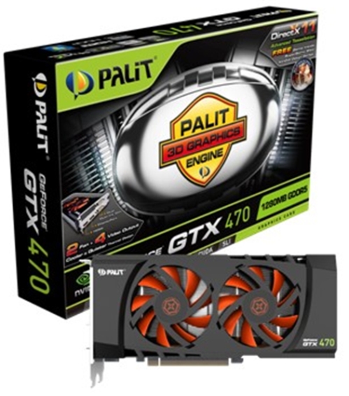   Palit GeForce GTX 470 607Mhz PCI-E 2.0 1280Mb 3348Mhz 320 bit 2xDVI HDMI HDCP (NE5TX470F10DA)  2