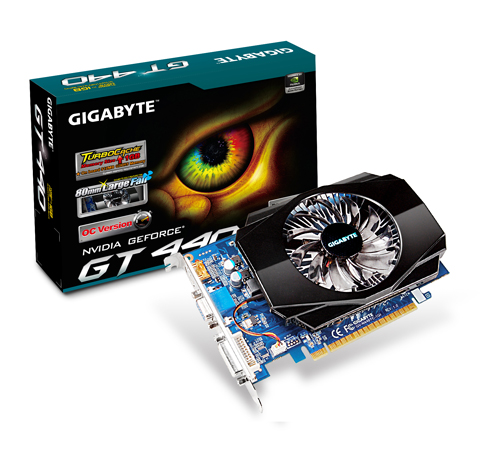   Gigabyte GeForce GT 440 830Mhz PCI-E 2.0 512Mb 3200Mhz 128 bit DVI HDMI HDCP (GV-N440TC-1GI)  1