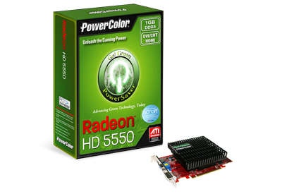   PowerColor Radeon HD 5550 650Mhz PCI-E 2.1 1024Mb 780Mhz 128 bit DVI HDMI HDCP (AX5550 1GBK3-NS3H)  2