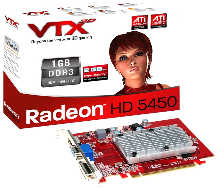   VTX3D Radeon HD 5450 650Mhz PCI-E 2.1 1024Mb 800Mhz 64 bit DVI HDMI HDCP (VX5450 1GBK3-HV3)  1