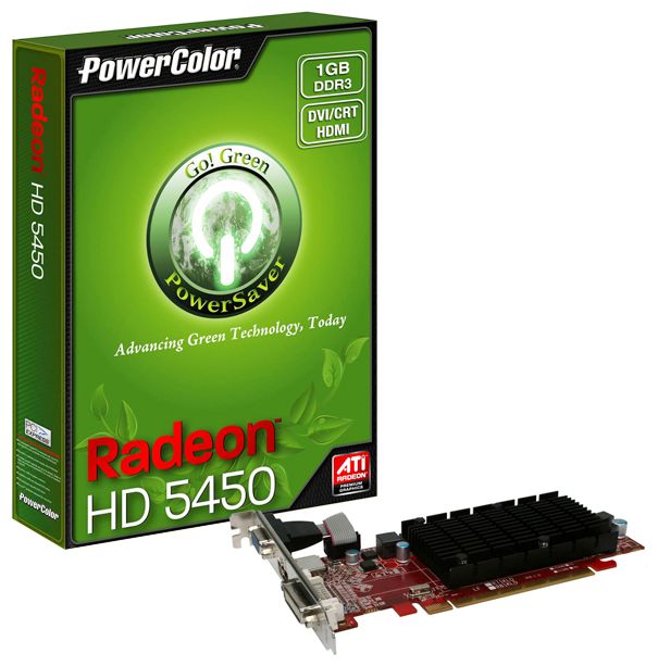   PowerColor Radeon HD 5450 650Mhz PCI-E 2.1 1024Mb 1334Mhz 64 bit DVI HDMI HDCP (AX5450-1GBK3-SH)  1