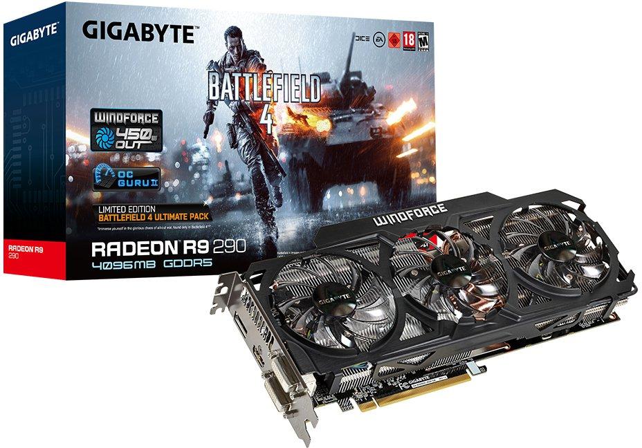   Gigabyte Radeon R9 290 1040Mhz PCI-E 3.0 4096Mb 5000Mhz 512 bit 2xDVI HDMI HDCP BF4 (GV-R929OC-4GD-GA)  2