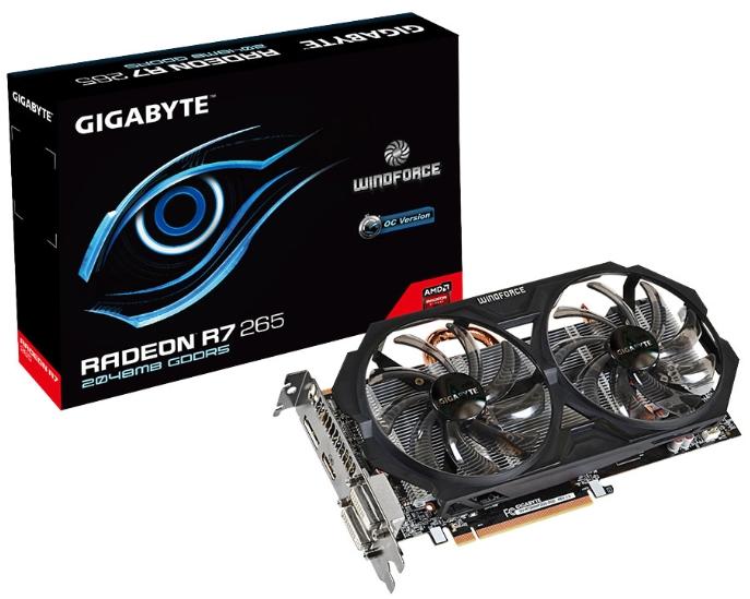   Gigabyte Radeon R7 265 1008Mhz PCI-E 3.0 2048Mb 5600Mhz 256 bit 2xDVI HDMI HDCP (GV-R7265WF2OC-2GD)  4