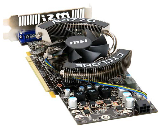   MSI Radeon HD 4770 750 Mhz PCI-E 2.0 512 Mb 3200 Mhz 128 bit DVI HDMI HDCP (R4770 Cyclone)  1