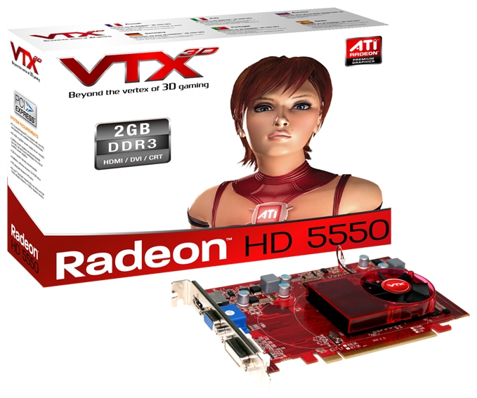  VTX3D Radeon HD 5550 650Mhz PCI-E 2.1 2048Mb 1200Mhz 128 bit DVI HDMI HDCP