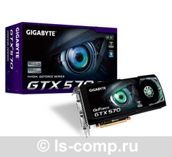   Gigabyte GeForce GTX 570 732Mhz PCI-E 2.0 1280Mb 3800Mhz 320 bit 2xDVI Mini-HDMI HDCP (GV-N570D5-13I-B)  1