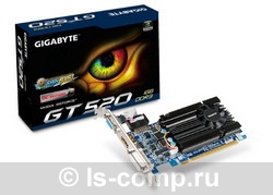   Gigabyte GeForce GT 520 830Mhz PCI-E 2.0 512Mb 1800Mhz 64 bit DVI HDMI HDCP (GV-N520TC-1GI)  2