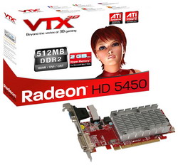  VTX3D Radeon HD 5450 650Mhz PCI-E 2.1 512Mb 800Mhz 64 bit DVI HDMI HDCP V2